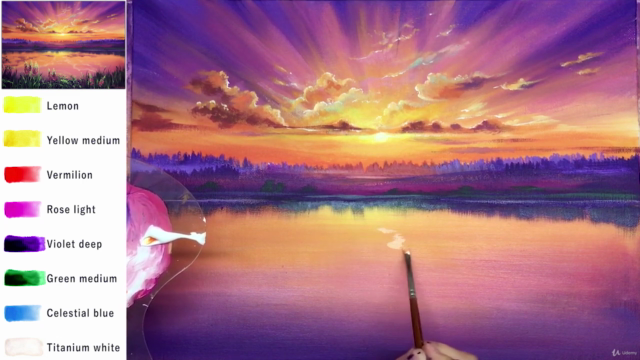 Acrylic lesson - Lake sunset with rays of sun - Landscape - Screenshot_03