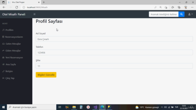 C# DevExpress ve Mvc5 ile Otel Rezervasyon Sistemi - Screenshot_01