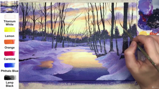 Acrylic lesson - Winter evening - Landscape - Screenshot_03