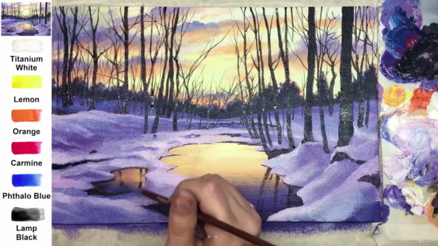 Acrylic lesson - Winter evening - Landscape - Screenshot_04