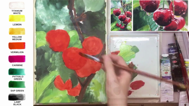 Acrylic lesson - Water Drops on Cherry - Fruit painting - Screenshot_01