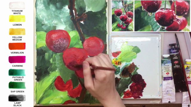 Acrylic lesson - Water Drops on Cherry - Fruit painting - Screenshot_02