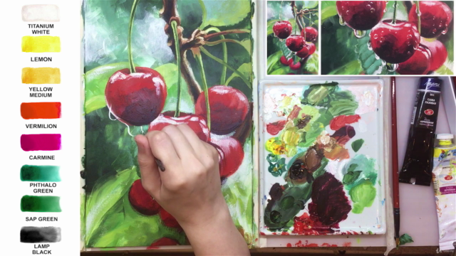 Acrylic lesson - Water Drops on Cherry - Fruit painting - Screenshot_04