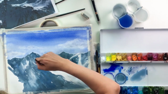Paint snowy mountains with watercolour: easy, full guidance - Screenshot_04