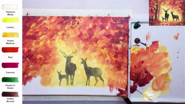 Acrylic lesson - Deer family in the Fall forest - Landscape - Screenshot_02