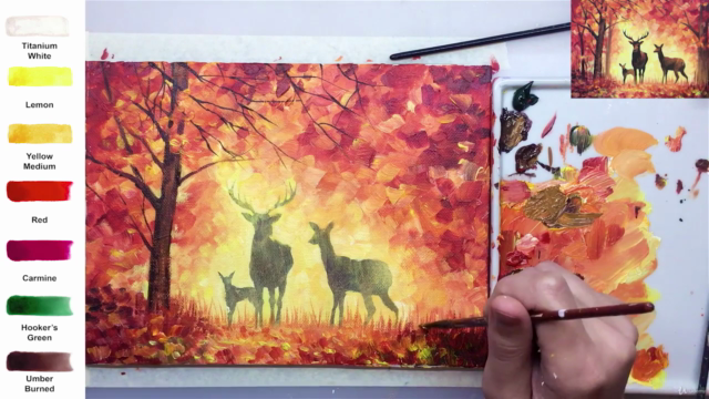 Acrylic lesson - Deer family in the Fall forest - Landscape - Screenshot_03