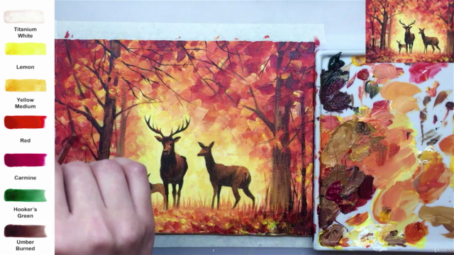 Acrylic lesson - Deer family in the Fall forest - Landscape - Screenshot_04