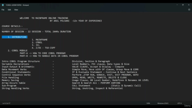 Mainframe COBOL  Developer Training By Anil Polsani - Screenshot_02