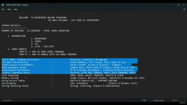 Mainframe COBOL  Developer Training By Anil Polsani - Screenshot_03