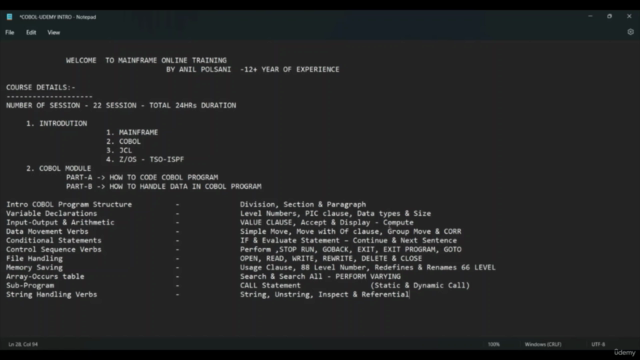 Mainframe COBOL  Developer Training By Anil Polsani - Screenshot_04